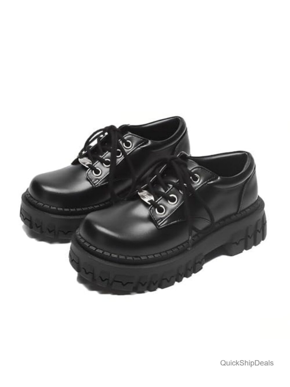 Women's Leather Chunky Platform Goth Oxford Shoes Lace-up Lug Sole Comfortable